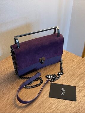 Botkier Plum Suede and Leather Shoulder Bag with Metal Top Handle